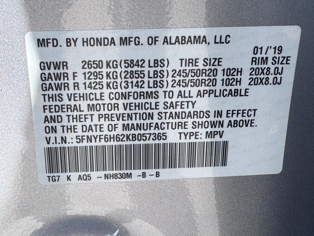 2019 Honda Pilot Touring 7 Passenger