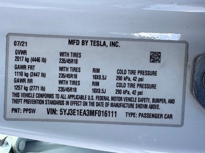 2021 Tesla Model 3 Standard Range Plus